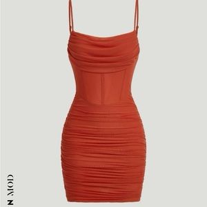 SHEIN MOD Ruched Mesh Cami Bodycon Dress